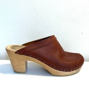 No 6 Store Old School Clogs High Heels Bourbon Brown Leather Wood Mules size 40